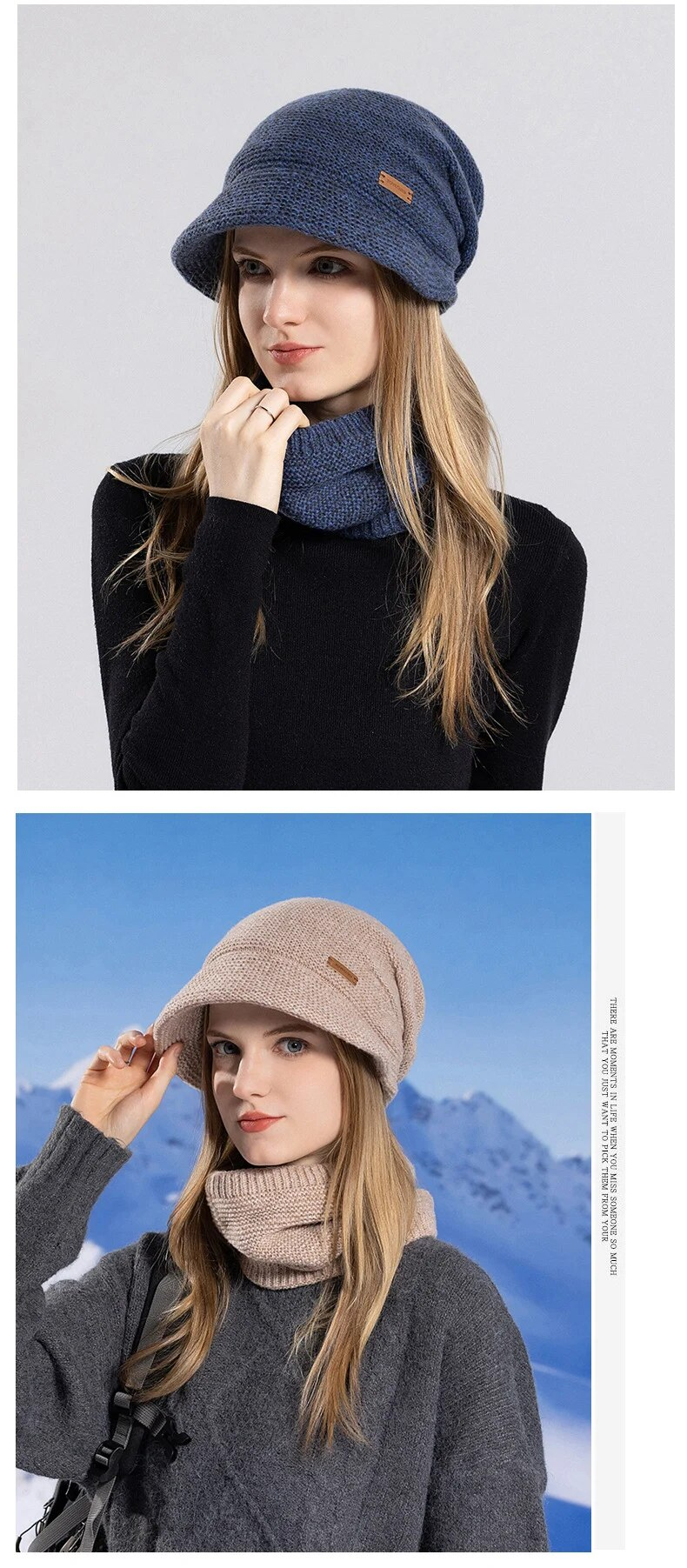 CHRLCK Bonnet Chapeaux Ensemble Femmes Chaud Tricoté Crâne Cap Cou Plus Chaud Épaissir Fourrure Doublé Dame Hiver Chapeau Masque Écharpe_voghion.com