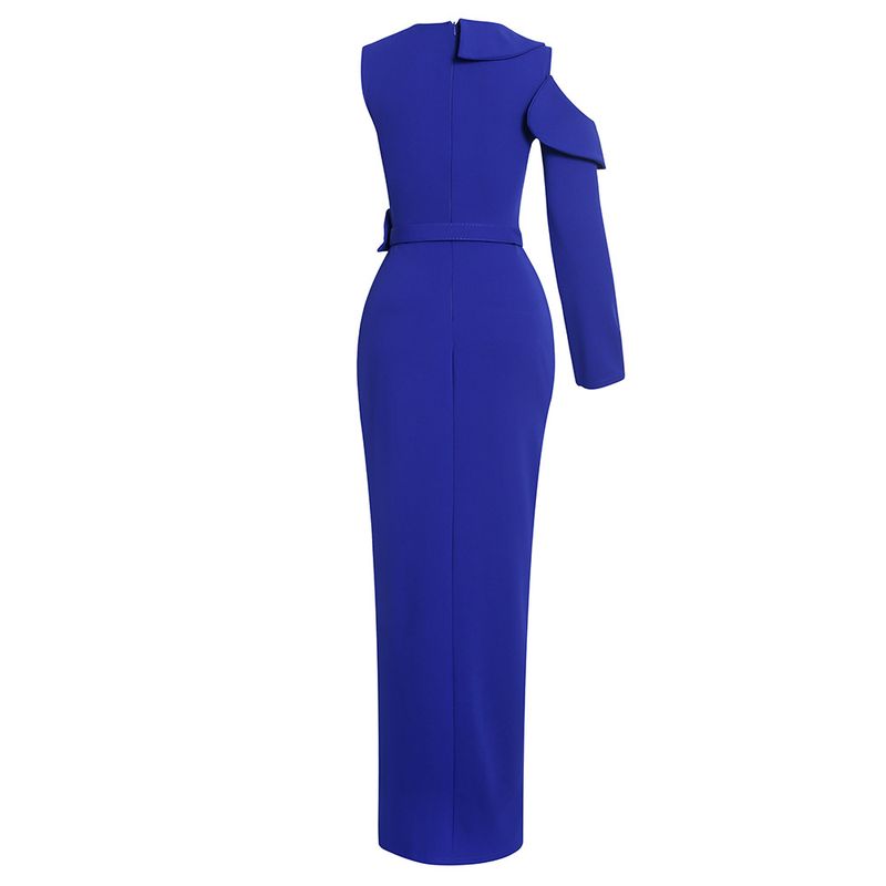 Vestido largo irregular ajustado de talla grande para mujer, vestido de un solo hombro, vestido largo musulmán_voghion.com