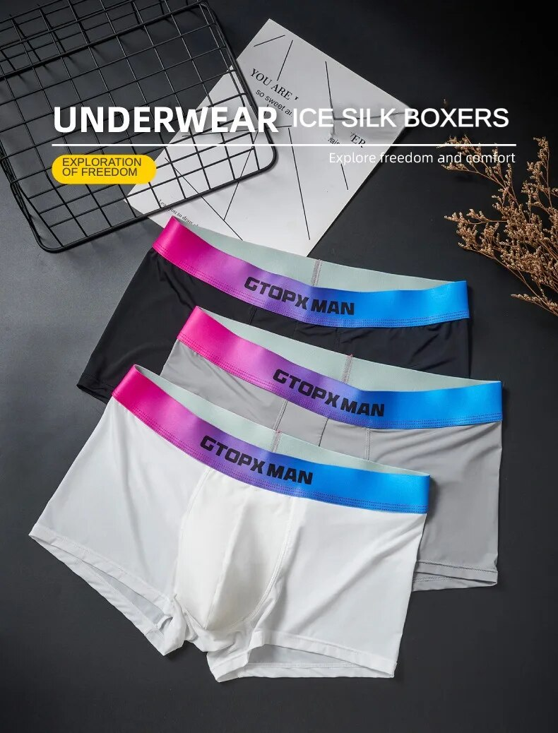 MERCURY Herren-Boxershorts, Eisseide, dünn, einfarbig, atmungsaktiv, Unterwäsche für Männer_voghion.com