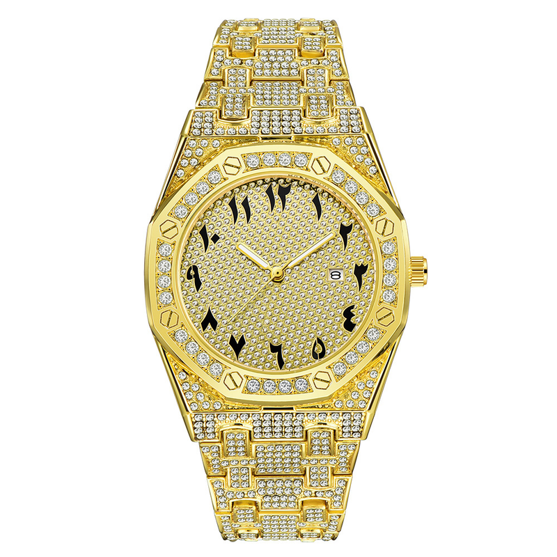 Herr Hip Hop Cool Legering Band Diamant Datum Guld Quartz Klockor_voghion.com