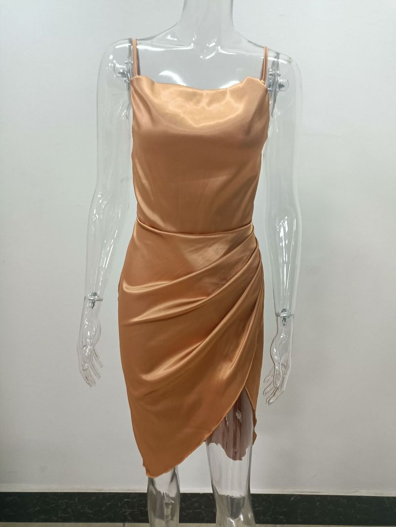 Women's sexy suspender slit skirt 2023 fashion sexy slit satin dress_voghion.com