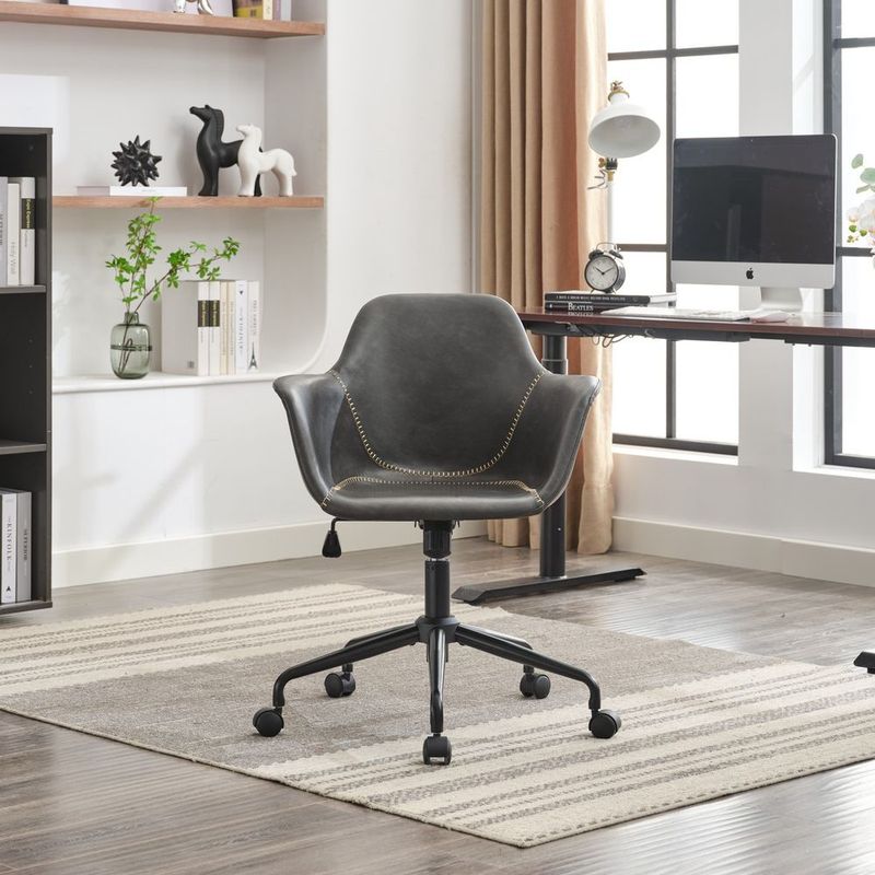 Mid-Century Modern Office Chair,Rolling Swivel Height Adjustable Ergonomic Chair With Frame/Arms,Back Support Home Desk Chair For Living Room,Studyi_voghion.com