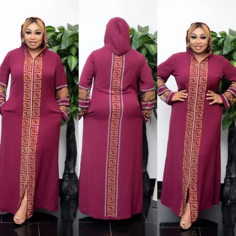 Dammekleedung ethnesch Kleeder grouss Schaukelkleid Moslem Stil Kleed fashionable Diamant mat Hut_voghion.com