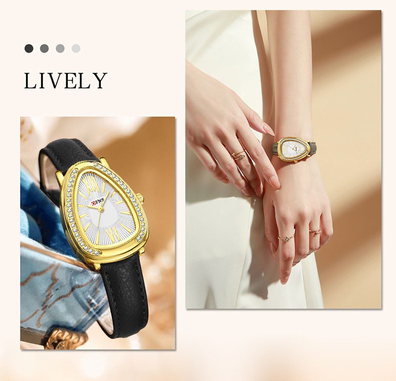 Orologio da donna elegante con design a testa di serpente - Stile business minimalista, lunetta impreziosita da cristalli, cinturino in pelle, movimento al quarzo_voghion.com