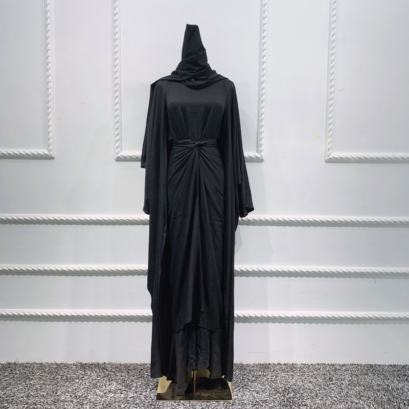 Women's clothing Muslim women's burqa Turkish cardigan robe solid color three-piece set muslim abaya_voghion.com