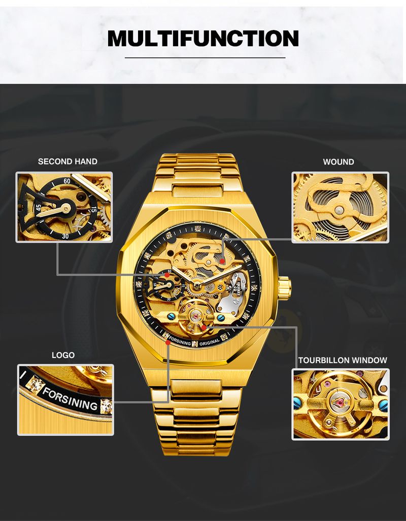 Men's Automatic Mechanical Watch With Luminous Hands, Three Subdials, And Day Display - Stainless Steel Band Six Pin Week Steel Belt Mechanical Watch_voghion.com