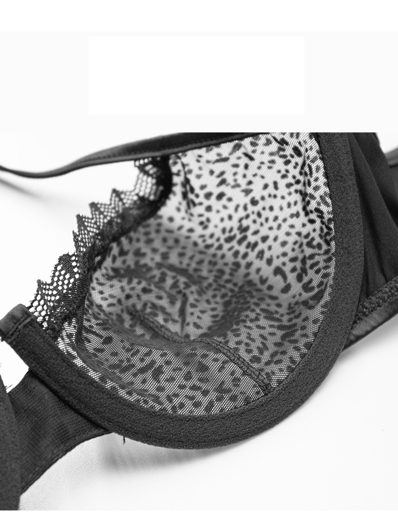 Abbigliamento da donna Sexy reggiseno a rete ultrasottile affollato stampa leopardata prospettiva tentazione biancheria intima da donna grande petto mostra piccolo reggiseno push-up_voghion.com
