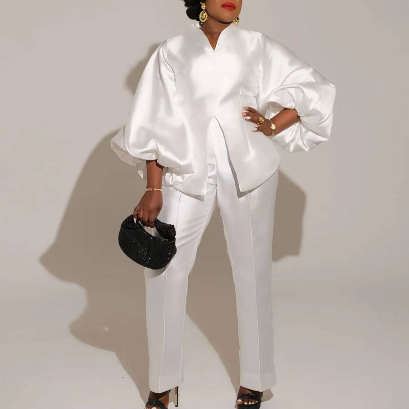 Fashion suit new style Tongle elegant solid color large size cross-border two-piece set_voghion.com
