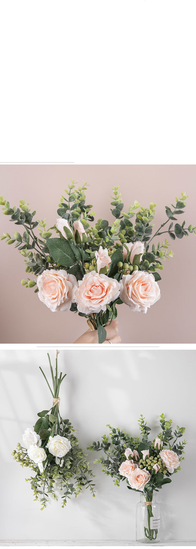 Casa e giardino Decorazione della casa Rosa Eucalipto Stile INS Fiore artificiale Produttore Bouquet da sposa Fiore artificiale_voghion.com