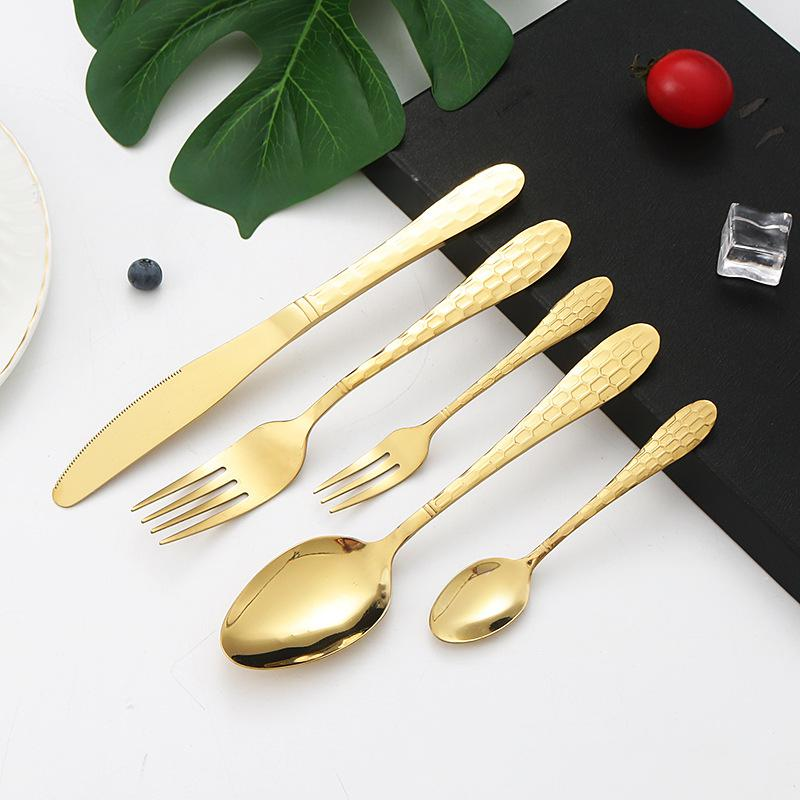 Titanium-Plated Stainless Steel Cutlery Set - Water Cube Design 4-Piece Hotel & Restaurant Grade Tableware In Gift Box_voghion.com