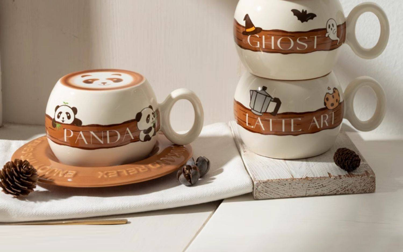Tazza con fondo estraibile, tazza con fiore, regalo creativo per coppia, casa, con cucchiaio, latte, carino panda in ceramica, set di tazze da caffè e piattino_voghion.com