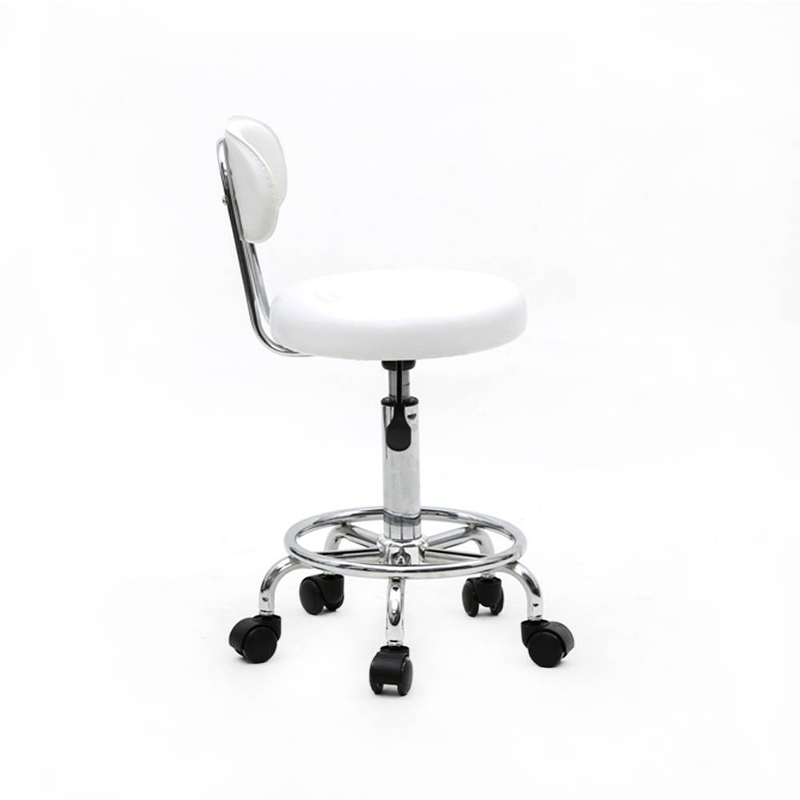 Verstellbarer Salonhocker in runder Form mit Rückenlehne und Linie in Weiß_voghion.com