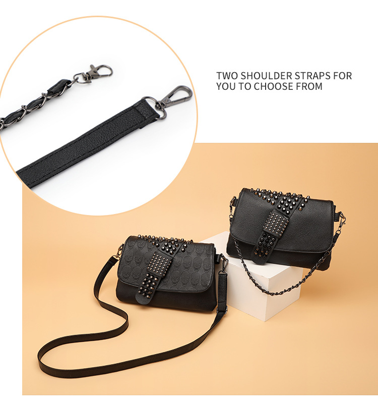 Borsa a tracolla gotica con borchie per donna – Borsa a tracolla con teschio nero in rilievo e tracolla a catena – Borsa vintage punk rock per l'uso quotidiano_voghion.com