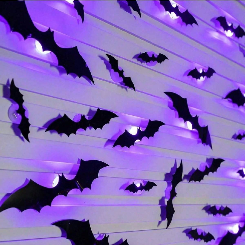 Halloween Atmosphere Party Window Decoration, Wall Beautification And Decoration, Three-dimensional LED Purple Lights, Bats, Green Lights, Spiders_voghion.com