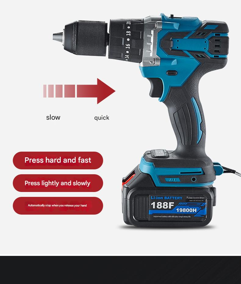 DaVKing Brushless 13mm Cordless Drill High Power Cordless Lithium Drill Three Function Lithium Battery Impact Drill Screwdriver_voghion.com