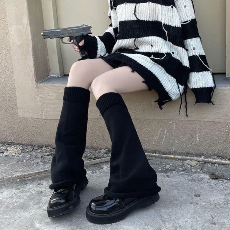 Harajuku Niedliche ausgestellte gestrickte Beinwärmer Japanische Lange Studentin Weiß Jk Spice Lolita Kawaii Beinabdeckung Mode Mädchen Wadengamaschen_voghion.com