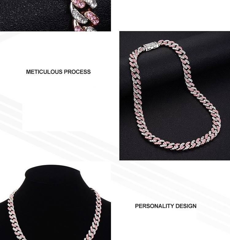 Men And Women's Jewelry Hip Hop Cuban Link Chain Necklace & Bracelet Set With Dual-Tone Crystals, Geometric Design, Adjustable Sizes_voghion.com