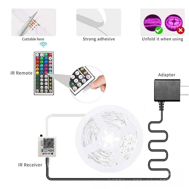 24V RGB LED Strip Lights With Bluetooth & Music Sync, 16 LEDs/m, 50,000H Lifespan, 36W, EU CE Certified For Bedroom Ambiance Lighting_voghion.com