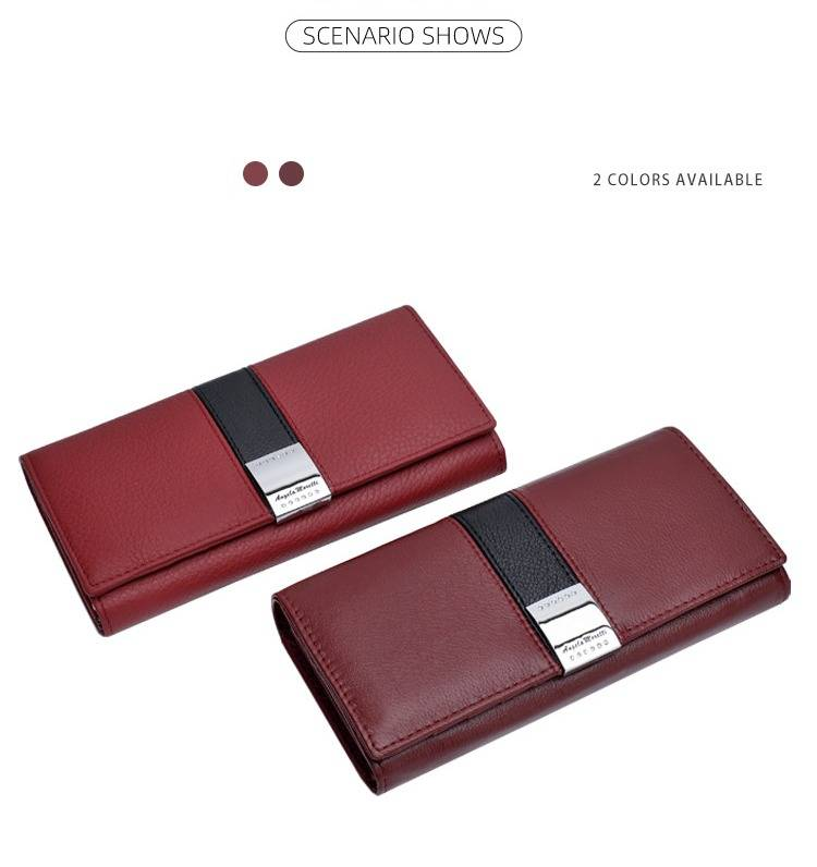 Carteira de couro feminina com grande capacidade, porta-cartões fino, bloqueio RFID, bolsa de mão moderna para uso diário_voghion.com