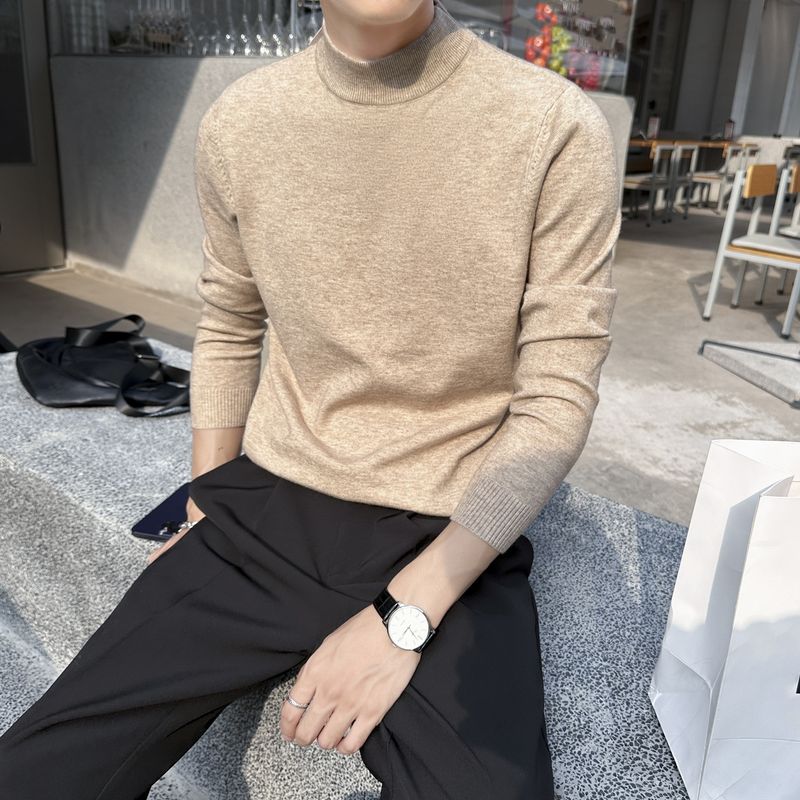 Men’s Slim-Fit Semi-Turtleneck Sweater – British-Inspired Knit Pullover, Autumn/Winter Staple, Soft Cotton-Blend Jumper Streetwear Essential_voghion.com