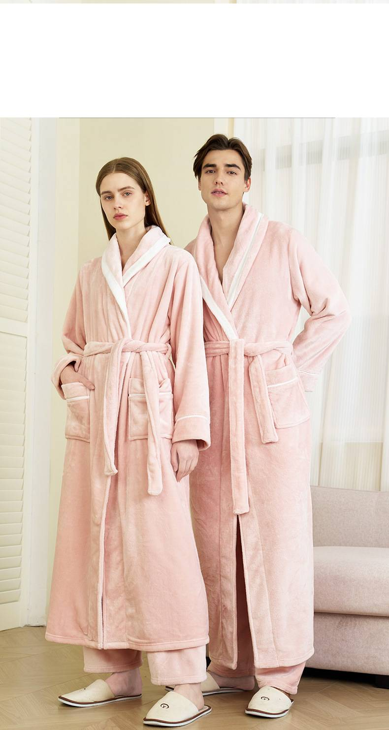 Conjunto de ropa interior y pijama: bata y pantalón de felpa suave – Bata de invierno ultrasuave para el hogar, el salón y el spa – Ligera y cálida (Gris plata, Rosa)_voghion.com