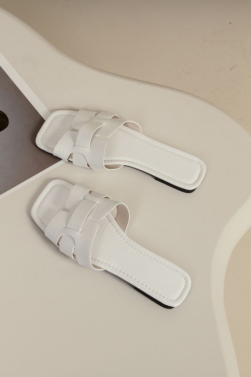Solid Color Casual Stone Flat Slippers New Square Head Slip-on Slippers_voghion.com