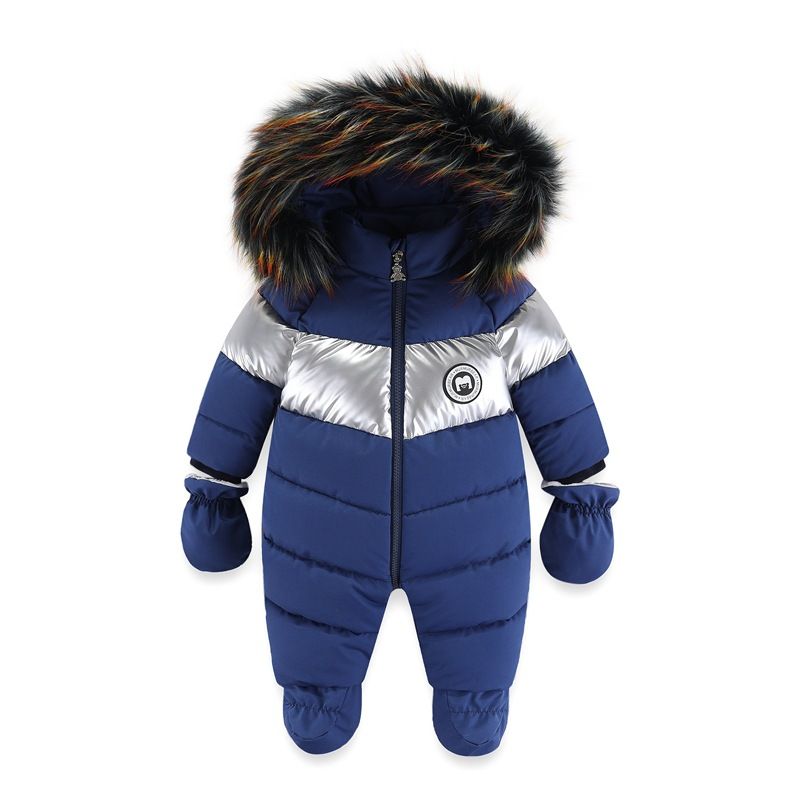Warm Winter Baby Romper With Fur Hood & Mittens - Soft Fleece-Lined Jumpsuit For Toddlers (1-3 Years, 80-100cm) - Windproof Polyester - Snowsuit _voghion.com