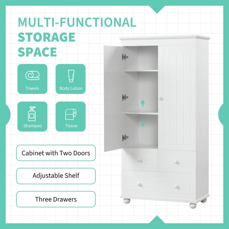 Tall Storage Cabinet With Three Drawers For Bathroom/Office_voghion.com