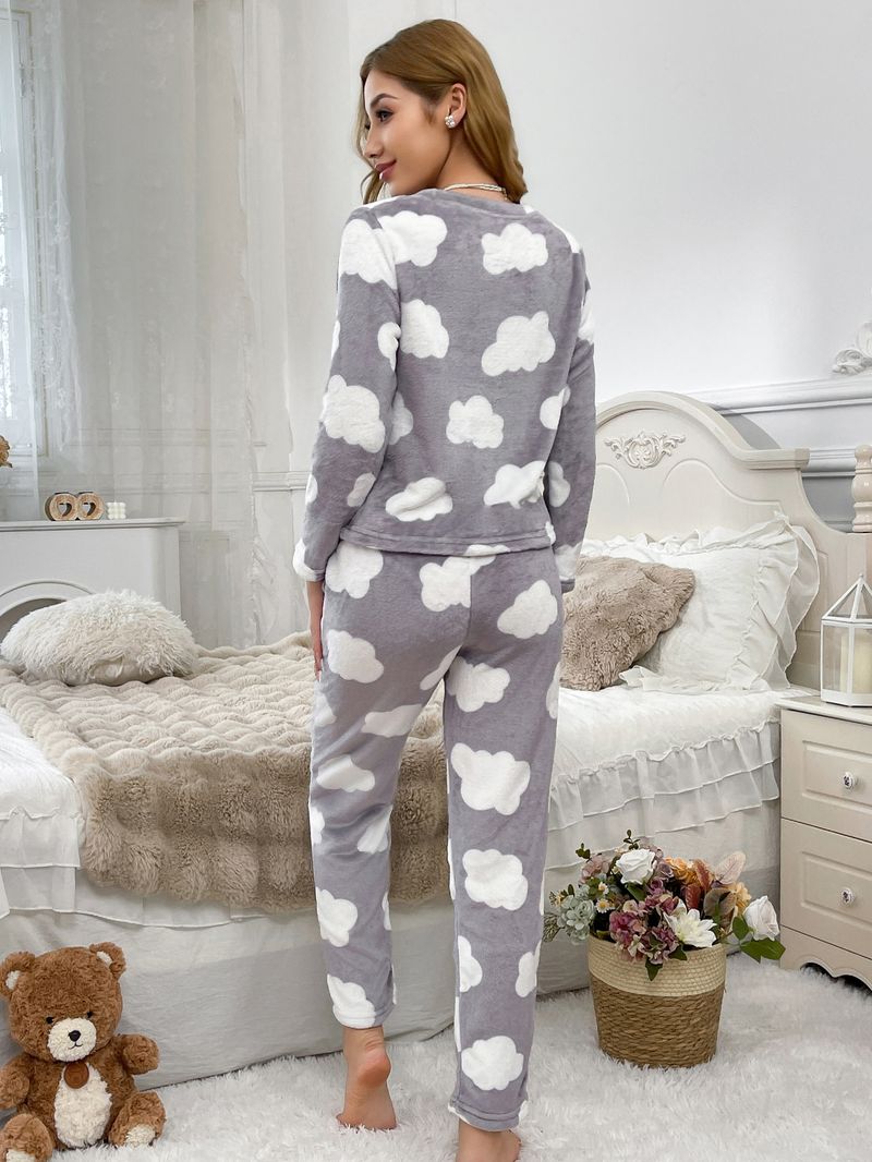 Pigiama da donna in flanella spessa, set pigiama da casa indossabile all'esterno_voghion.com