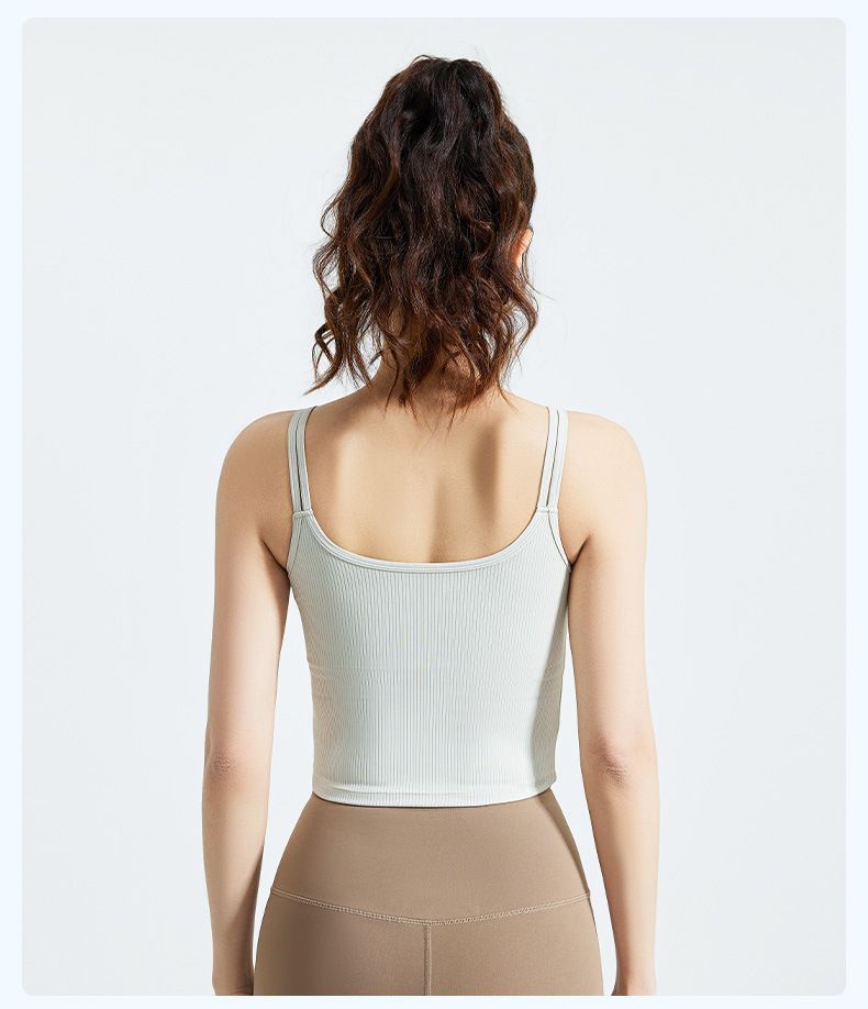 Women's Clothing New Striped Double Shoulder Strap Vest Soft High Elastic Breathable U Shaped Beautiful Back Fixed Chest Pad Sports Vest_voghion.com