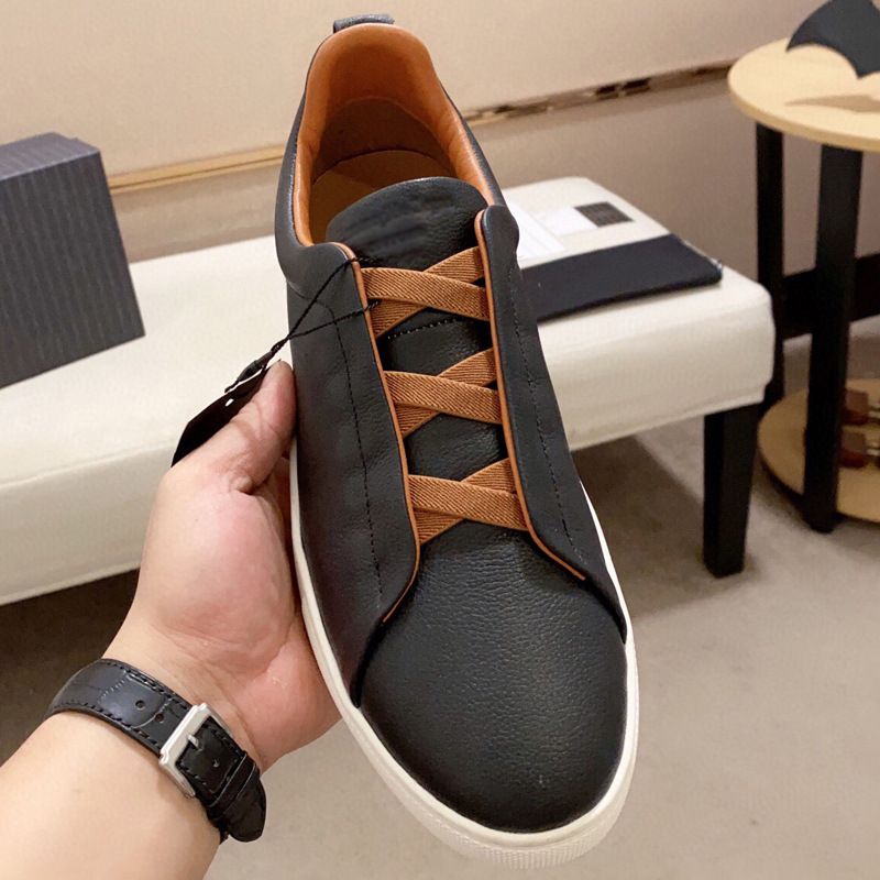 Z Brand Cross Elastic Band Sneakers White Men's Genuine Leather Lazy Slip-On Casual Shoes_voghion.com