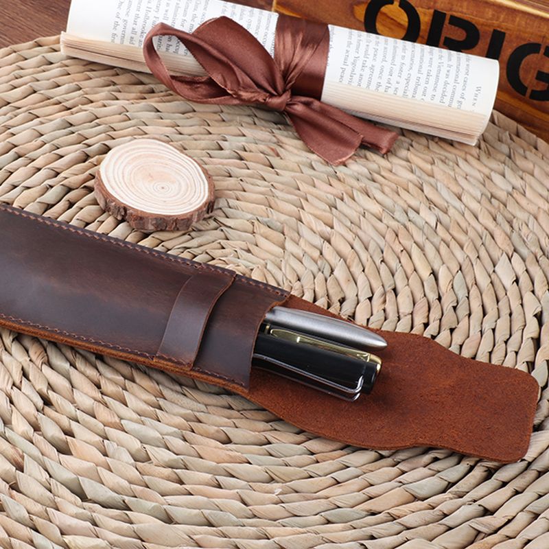 Estuche para lápices de cuero genuino personalizado, retro, hecho a mano, de cuero de Caballo Loco, primera capa de piel de vaca, estuche para bolígrafo, funda protectora creativa en stock_voghion.com