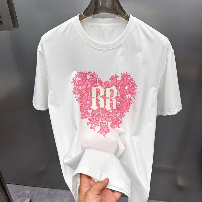 T-shirt da uomo eleganti, in silicone tridimensionale, a maniche corte, larghe, a forma di cuore, stile street fashion, per coppie, BACNF2276_voghion.com