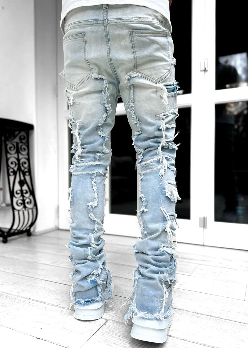 nuovi pantaloni dritti in denim elasticizzato con toppe della moda di strada europea e americana da uomo_voghion.com