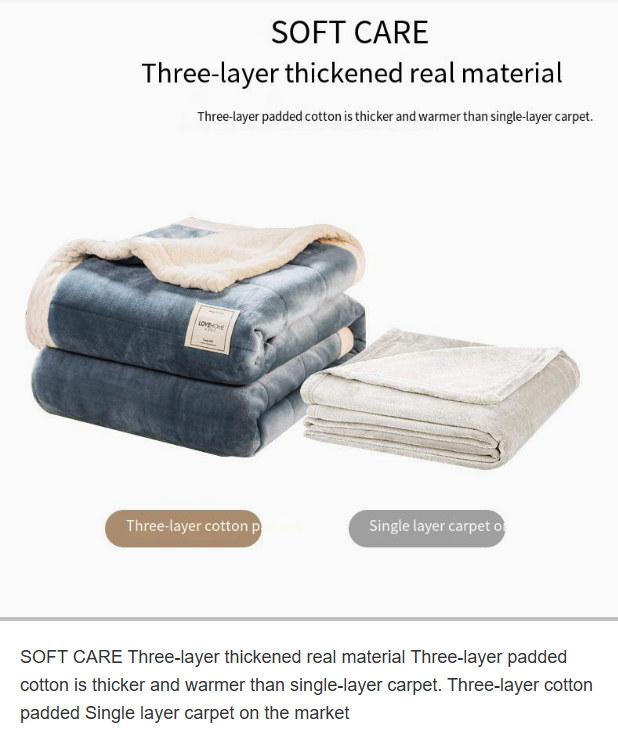 Solid Color Three-layer Lamb Fleece Blanket Thickened Milk Fleece Composite Blanket AB Version Baby Fleece Autumn And Winter Sofa Padded Blanket_voghion.com