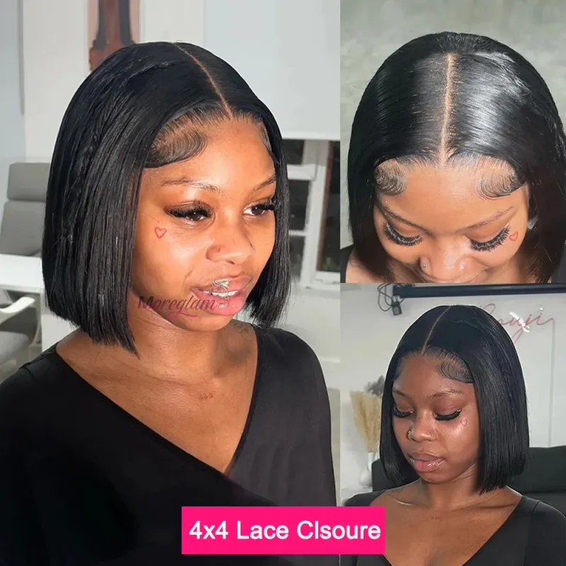 Parrucca Bob Corta Parrucca Frontale Trasparente Brasiliana Liscia Parrucche Capelli Umani Remy Chiusura 180% Densità_voghion.com