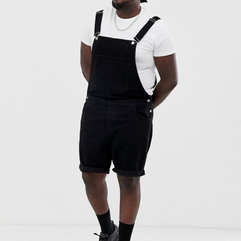 Vêtements pour hommes grande taille rétro hommes denim blanc noir cercle shorts une pièce salopette_voghion.com