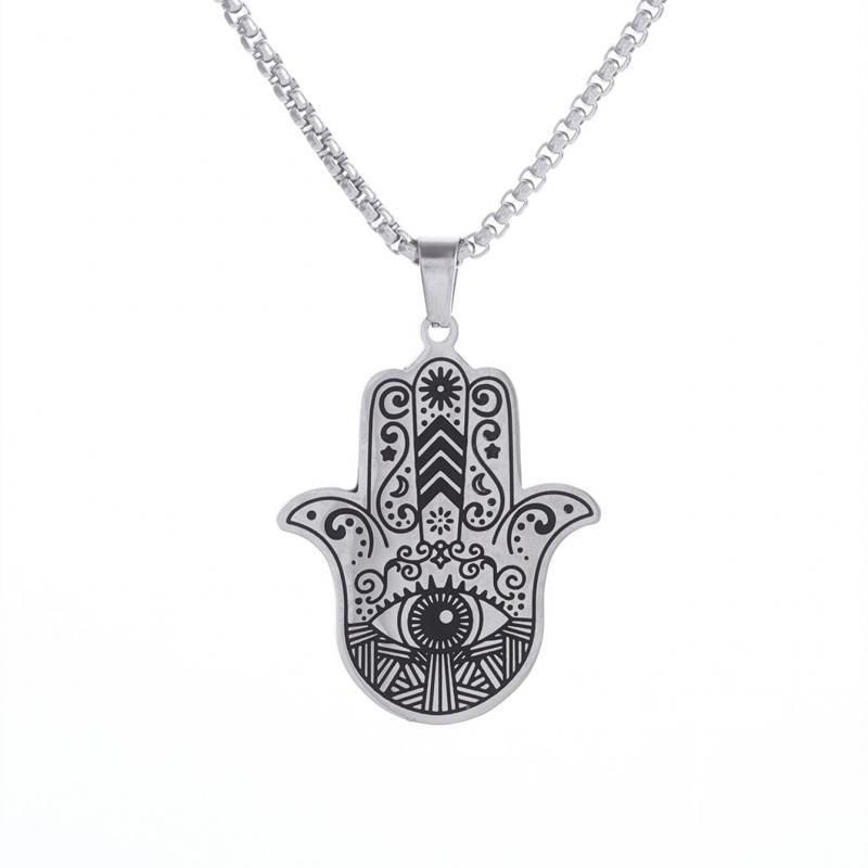 Collar de acero inoxidable con colgante de mano de Tima, espíritu y Qi, anticorrosión y anti-mal de ojo._voghion.com