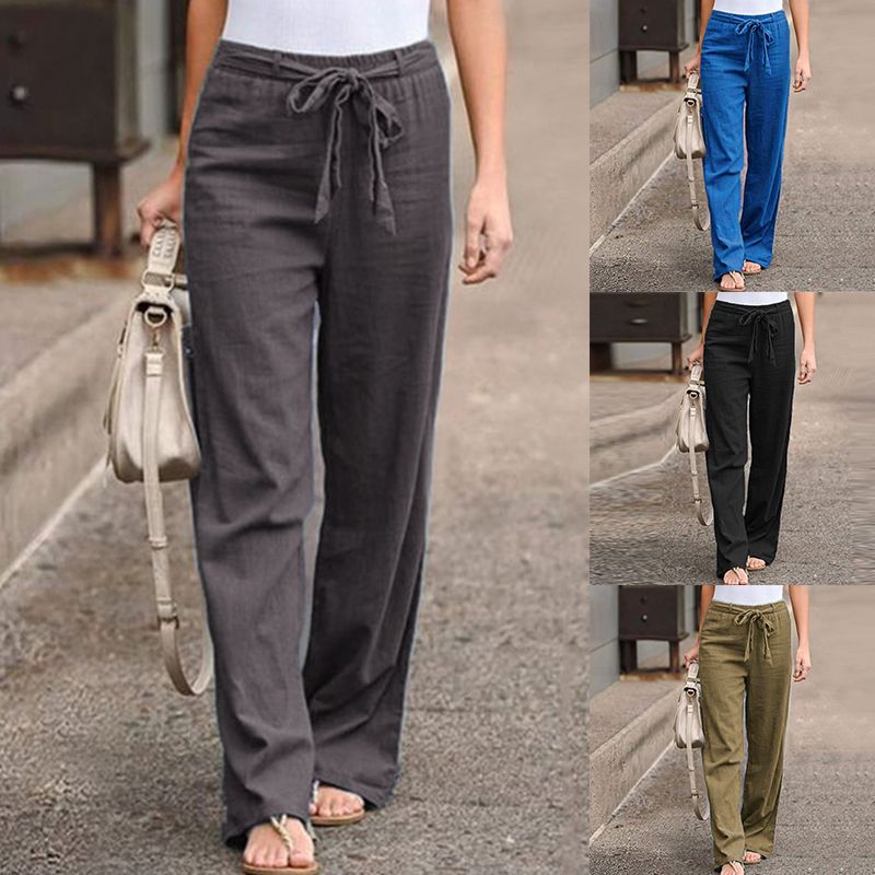 Heißer verkauf Weibliche Solide Oversize Jogginghose Streetwear für Frauen Baumwolle Leinen Breite Bein Hosen Beiläufige Lose Elastische Taille Gerade_voghion.com