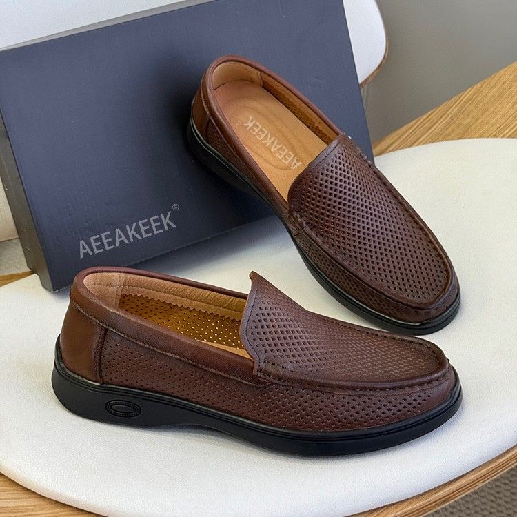 Herren Sommer Echte Hohl Atmungsaktive Perforierte Schuhe Oberschicht Rindsleder Weiche Lässige Formelle Ledersandalen Für Männer_voghion.com