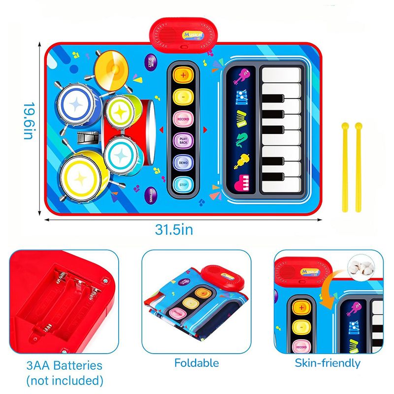 Musical Instrument Children Toys 2 In 1 Multifunctional Piano Keyboard And Drum Play Mat Education Toy Kids Christmas Gi_voghion.com