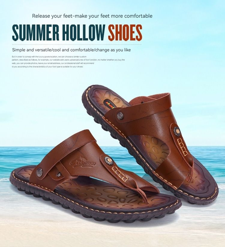 Scarpe da spiaggia casual estive, versione coreana antiscivolo, sandali in pelle alla moda, infradito, sandali da uomo a doppio uso,_voghion.com
