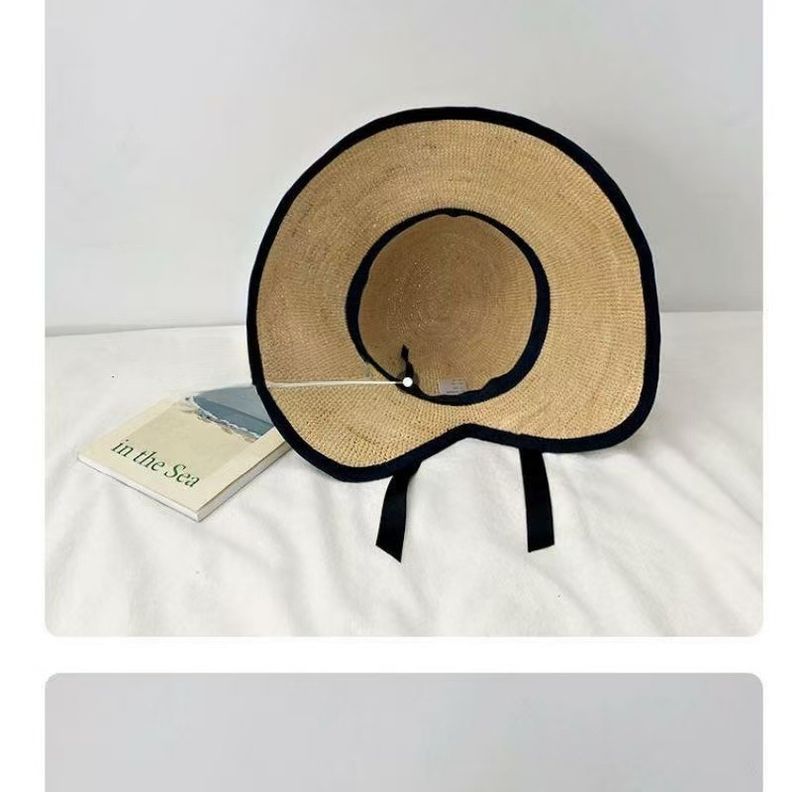 Sombrero de pescador de ala ancha para mujer, con protección solar, tejido de hoja de palma, para vacaciones de verano en la playa y al aire libre_voghion.com