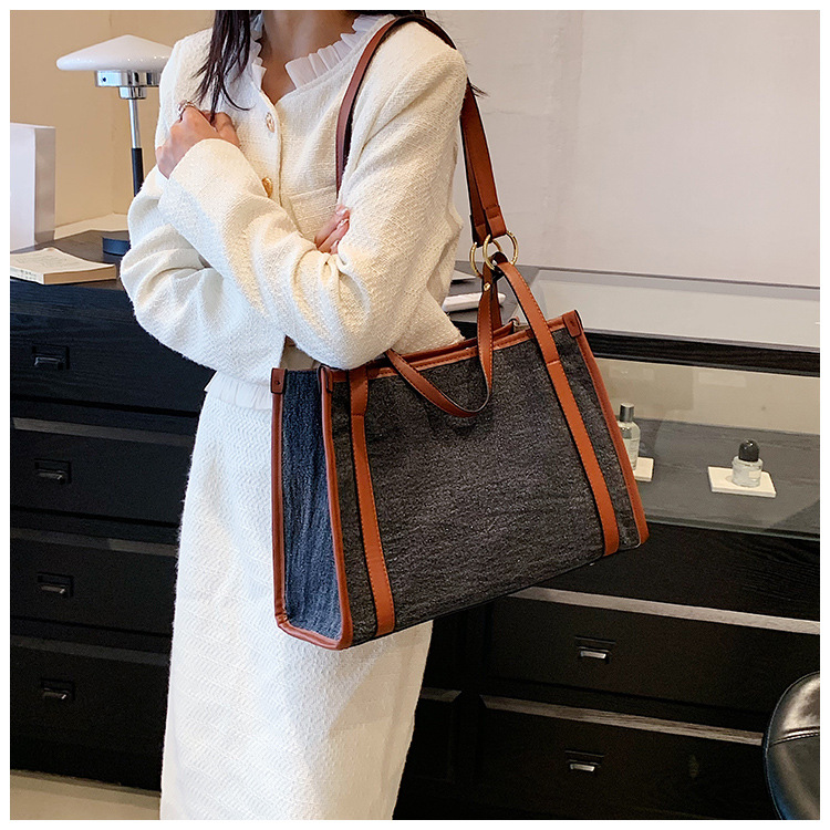 Bolsa feminina 2023 nova retro denim cor contraste bolsa de ombro grande capacidade de alta qualidade trabalho viajar sacola_voghion.com