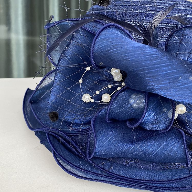 Cappello da sole in pizzo con pizzo Temperamento Elegante cappello da secchiello con fiori di perle Cappello da sole estivo traspirante da donna_voghion.com