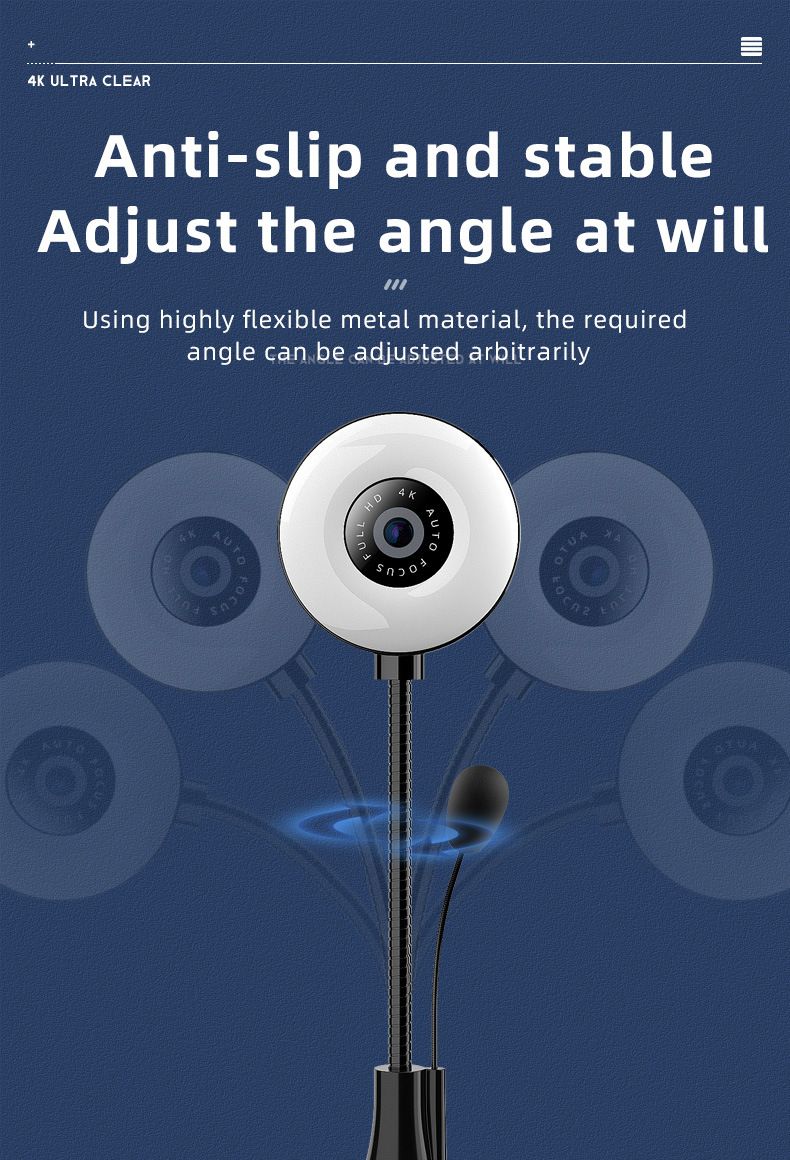 Webcam 4K con messa a fuoco automatica, luce di riempimento a LED e riduzione del rumore, telecamera USB Plug-Play per zoom/streaming/lezioni online, cuffie cablate gratuite incluse_voghion.com