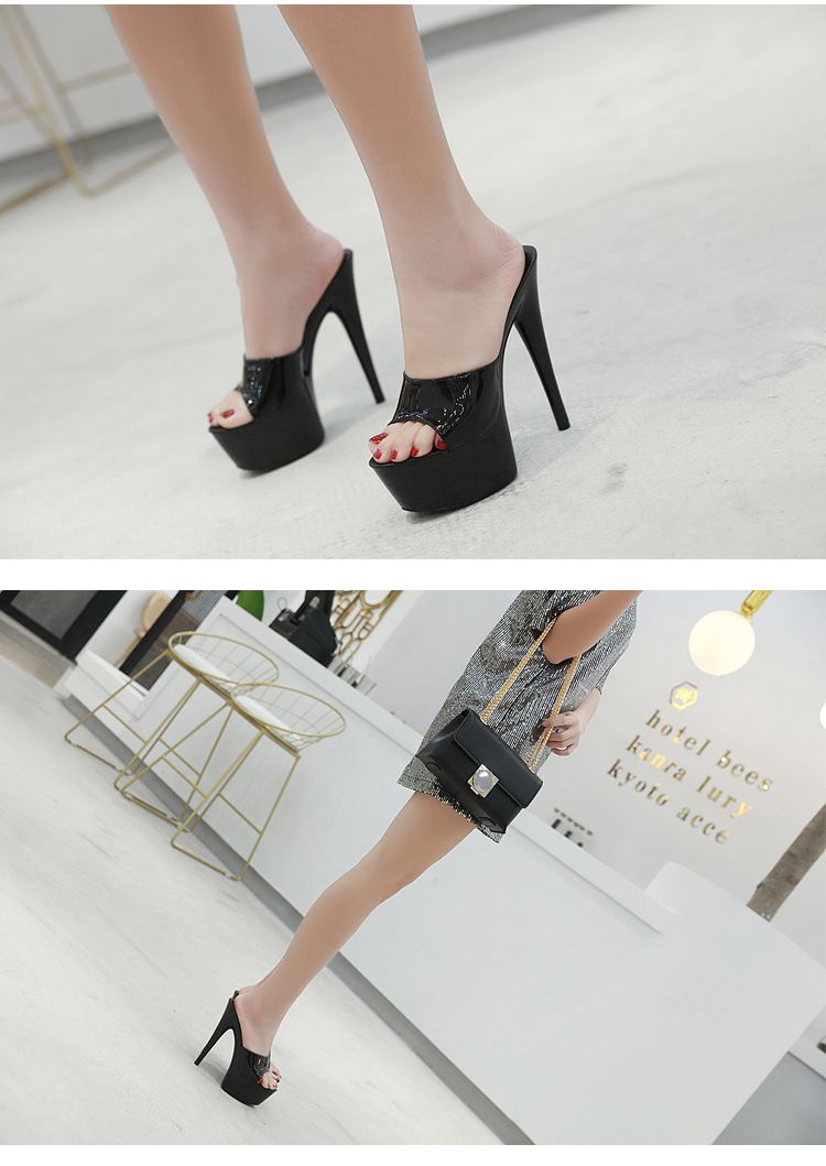 Nuovi sandali con tacco a spillo alti in vernice nera, sexy e impermeabili, con tacco alto e super tacco, per l'estate_voghion.com