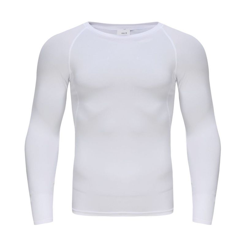 Maglia sportiva classica da uomo a maniche lunghe, nera e bianca - Maglietta da corsa traspirante e ad asciugatura rapida per allenamenti all'aperto e in palestra_voghion.com