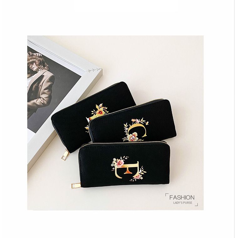 Women’s Bags Canvas Printed Hand Held Coin Purse Portable Mobile Phone Bag Zipper Large Capacity Women's Wallet_voghion.com