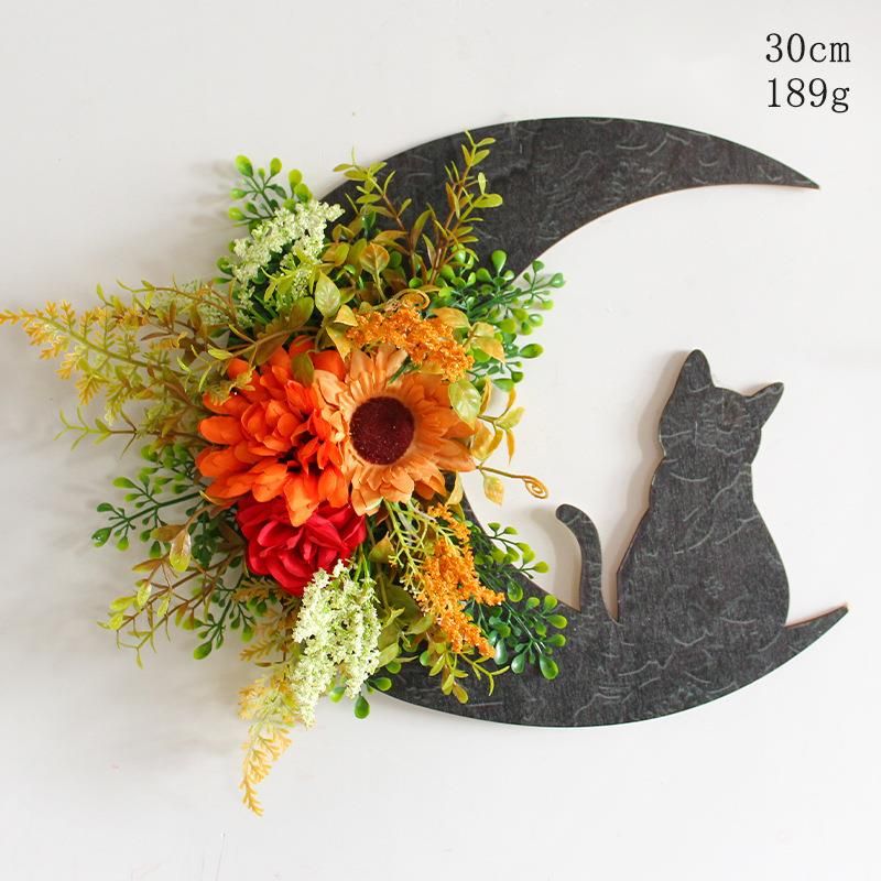 Hong Kong Love Halloween Moon Cat Wreath Door Hanging Decor Dead Branch Kitten Vine Atmosphere Decoration_voghion.com